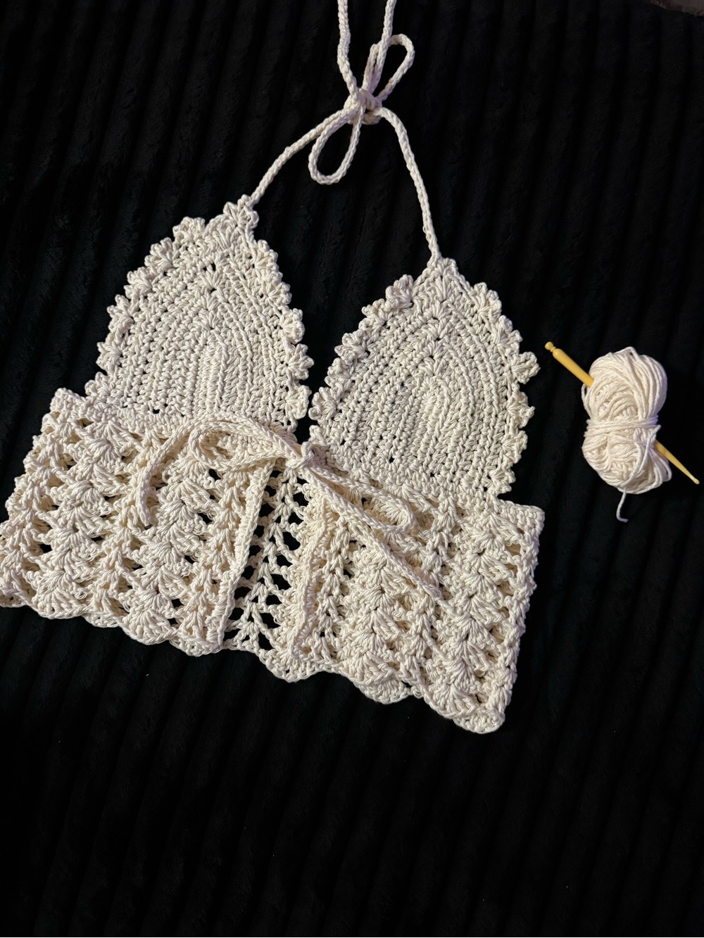 Handmade Cream Crochet Halter Crop Top